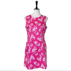 Chadwicks Women's Dress Pink Tropical Floral Shift Retro Sleeveless Size 10P